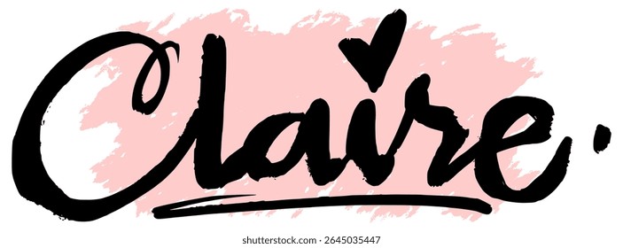 Grafite preto manuscrito nome "Claire" com fundo rosa splatter. Letras femininas e urbanas perfeitas para adesivos, design de vestuário ou vibrações da arte moderna de rua.