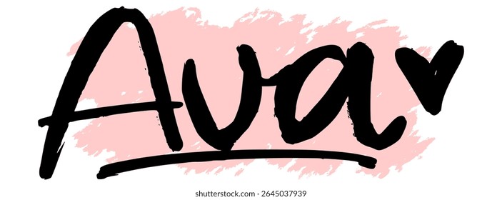 Handwritten black graffiti name “Ava” with pink splatter background. Bold and feminine urban tag perfect for streetwear design, digital stickers, and graffiti-style art.