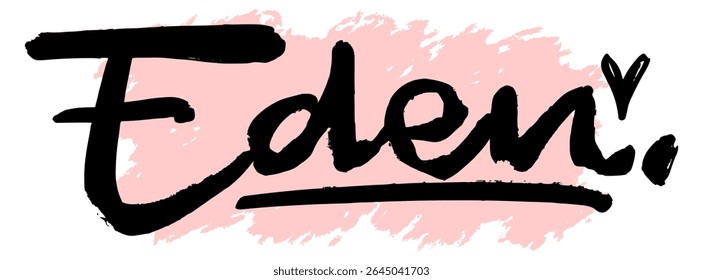 Handwritten black graffiti name “Eden” with pink splatter background. Feminine and stylish tag design for streetwear, digital stickers, and modern graffiti-inspired artwork.
