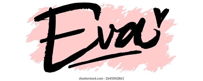 Handwritten black graffiti name “Eva” with pink splatter background. Feminine and modern tag style perfect for digital stickers, streetwear prints, and urban design.