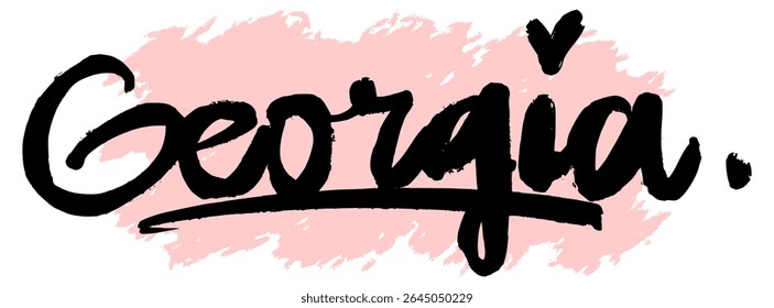 Handwritten black graffiti name “Georgia” with pink splatter background. Feminine and trendy tag style ideal for digital stickers, streetwear prints, and urban artwork.