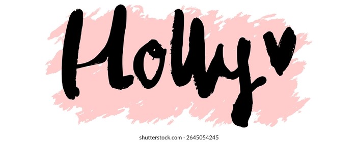 Handwritten black graffiti name “Holly” with pink splatter background. Feminine and trendy tag design ideal for digital stickers, streetwear prints, and urban artwork.