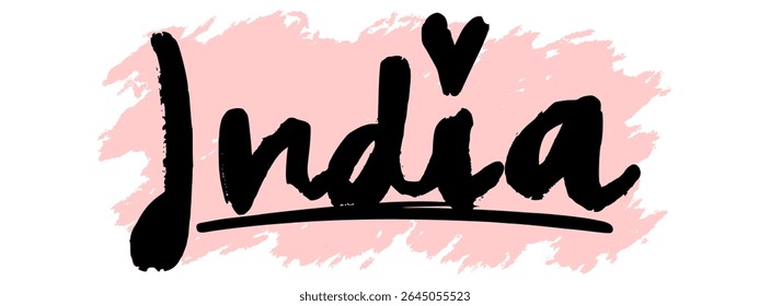 Handwritten black graffiti name “India” with pink splatter background. Bold and feminine urban tag perfect for digital stickers, streetwear fashion, and graffiti-style designs.