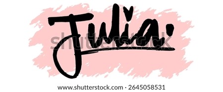 Handwritten black graffiti name “Julia” with pink splatter background. Bold and feminine tag design perfect for digital stickers, fashion prints, and urban-style artwork.