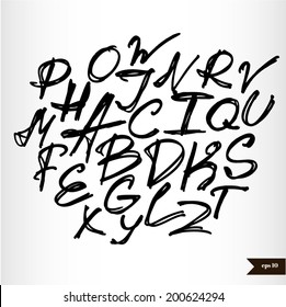 Handwritten black watercolor alphabet