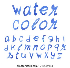 Handwritten blue font. Watercolor. Vector illustration.