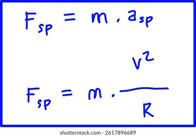 handwritten blue ink physics formula Centripetal force