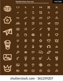 Handwritten bold marker line icons set of web pictogram. Hand vector logo concept for web graphics.