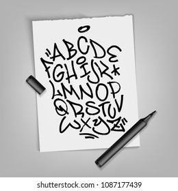 Handwritten broad marker font alphabet. Artistic typography collection. Custom vector calligraphy set