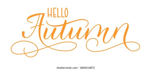 Handwritten brush calligraphy Hello Autumn isolated on white. Vector illustration.