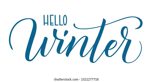Handwritten brush calligraphy Hello Winter isolated on white. Vector illustration.
