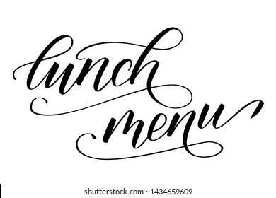 Handwritten brush calligraphy Lunch menu isolated on white background. Vector illustration.