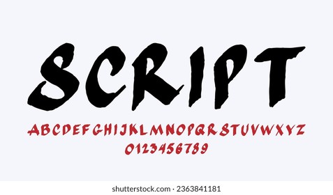 Handwritten brush font in grunge style. Letters and numbers for emblem and headline design
