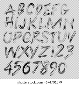 Handwritten Brush Font, Letters And Numbers, Vector Illustration.