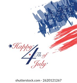 Handwritten brush lettering of 4th of July on white background with USA flag. Happy Independence Day.