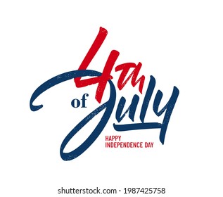 Handwritten brush lettering composition of 4th of July on white background. Happy Independence Day. 