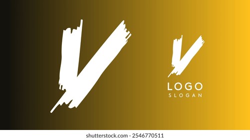 Handwritten brush pen letter V, urban street art, vibrant and rebellious edgy logo for cool music cover and fashion brands. Vector illustration