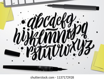 Handwritten brush style modern calligraphy cursive font. Handmade script alphabet for your designs: logo, posters, cards, etc.