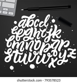 Handwritten brush style modern calligraphy cursive font. Handmade script alphabet for your designs: logo, posters, cards, etc.