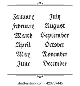 handwritten calendar in the Gothic style. vector illustration isolated on a white background