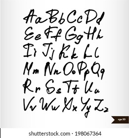 Handwritten calligraphic black watercolor alphabet