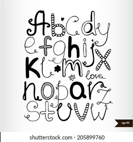 Handwritten calligraphic black watercolor alphabet