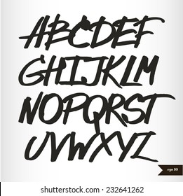 Handwritten calligraphic black watercolor alphabet