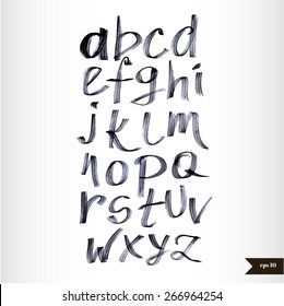 Handwritten calligraphic black watercolor alphabet