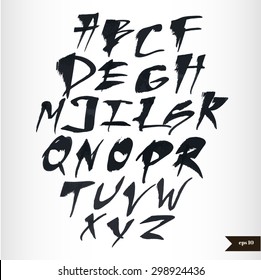 Handwritten calligraphic black watercolor alphabet