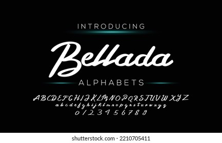 Handwritten calligraphic brush Font. English Alphabet letters whith Numbers