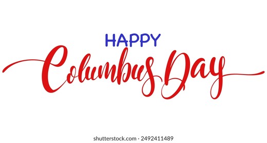 Handgeschriebene Kalligraphische Bürste Typ Lettering Komposition von Happy Columbus Day mit Segelboot auf dem Meer