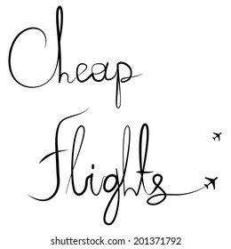 Handwritten calligraphic "Cheap flights" vector text