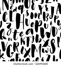 Handwritten calligraphic font seamless background. Modern brush lettering. Hand drawn vector alphabet.