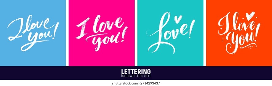 Handwritten calligraphic inscriptions on the theme of love for February 14th