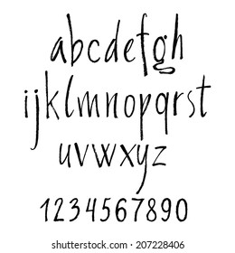 Handwritten calligraphic letters of the alphabet written with a brush. Vector alphabet