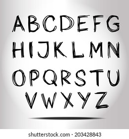 Handwritten calligraphic watercolor grange  marker ink set of alphabet font type