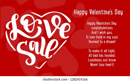 Handwritten calligraphy baner "Happy Valentines Day". Lettering "Love Sale" for poster, background, postcard, banner, window. Vector Illustration eps 10