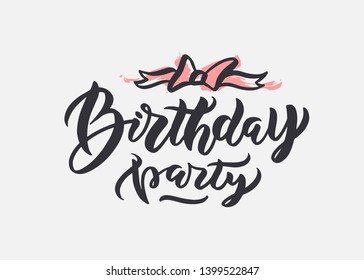 Handwritten calligraphy "Birthday party" Vector illustration of Little Princess text for girls clothes. Little Feminine. Typography poster EPS10. Lettering for birthday party, posters background
