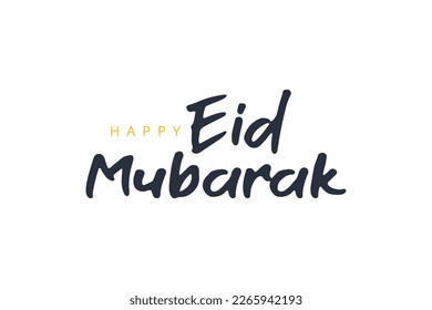 Handwritten or calligraphy of eid mubarak. Yellow mosque color.