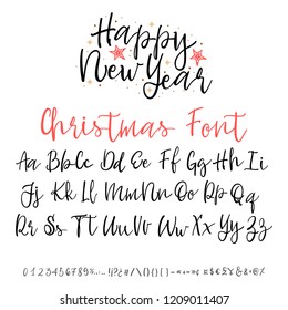 Handwritten calligraphy elegant font. and Congratulations Happy New Year and Merry Christmas, calligraphy for cards, posters and covers