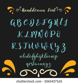 Handwritten calligraphy font. Vector alphabet. Hand drawn letters objects