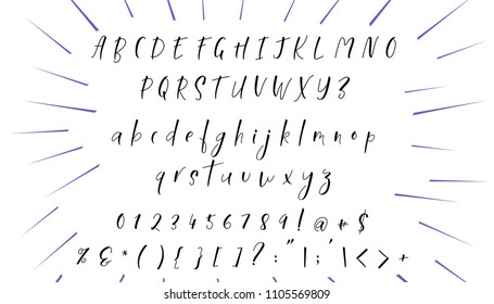Handwritten calligraphy font. Vector alphabet. Hand drawn letters objects