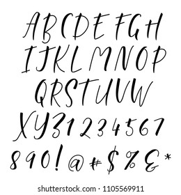 Handwritten calligraphy font. Vector alphabet. Hand drawn letters objects