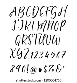 Handwritten calligraphy font. Vector alphabet. Hand drawn letters objects