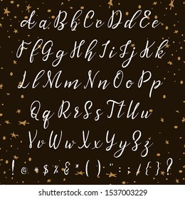 Handwritten calligraphy font. Vector alphabet. Hand drawn letters objects