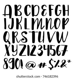 Handwritten calligraphy font. Vector alphabet. Hand drawn letters objects