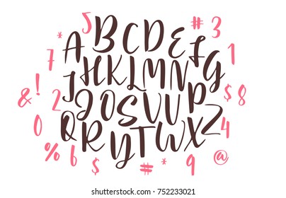 Handwritten calligraphy font. Vector alphabet. Hand drawn letters