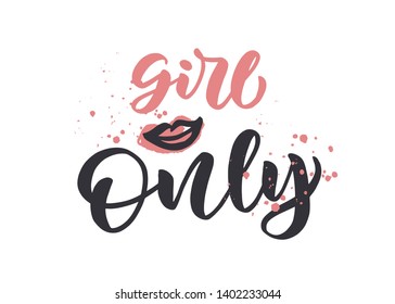 Handwritten calligraphy "Girl only" Vector illustration of Little Princess text for girls clothes. Lettering poster EPS10. Lettering for birthday party, posters, postcard, banner