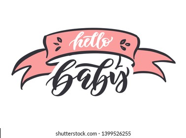 Handwritten calligraphy "Hello baby" Vector illustration of Little Princess text for girls clothes. Little Feminine. Typography poster EPS10. Lettering for birthday party, posters, postcard