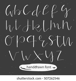 Handwritten calligraphy ink font. Unique alphabet. Isolated letters. Can be used for wedding invitation, menu, save the date, postcard, poster, decorative graphic design. Vector lettering.